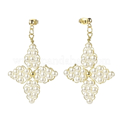 Glass Pearl Braided Star Stud Earrings&nbsp;EJEW-JE04982-02