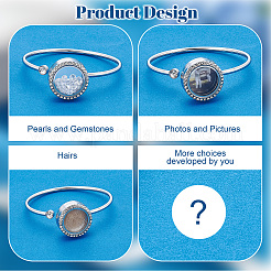 304 Stainless Steel Glass Flat Round Floating Locket Memory Cuff Bangles&nbsp;AJEW-WH0816-725B-P