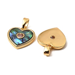 Brass & Paua Shell & Pink Cubic Zirconia Charms&nbsp;KK-G538-05G