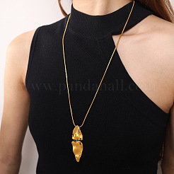 304 Stainless Steel Textured Leaf Pendant Long Necklaces&nbsp;WGDFF54-02