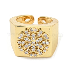 Rectangle with Flower Clear Cubic Zirconia Open Cuff Ring&nbsp;RJEW-L121-029G