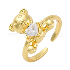Rack Plating Brass Micro Pave Clear Cubic Zirconia Cuff Finger Rings for Women&nbsp;RJEW-M028-17G