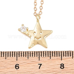 Brass Pave Clear Cubic Zirconia Smiling Face Star Pendant Necklaces&nbsp;KK-CBA6599-04A-G