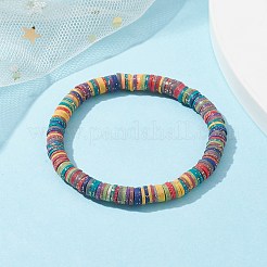 Polymer Clay Disc Heishi Surfer Stretch Bracelets&nbsp;BJEW-JB09834-01