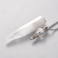 Natural Quartz Crystal Openable Perfume Bottle Pendant Necklaces&nbsp;NJEW-H216-05P