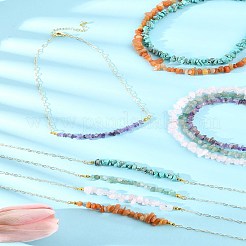 Natural Red Aventurine & Green Aventurine & Amethyst & Rose Quartz & Synthetic Turquoise Chips Beaded Necklaces&nbsp;NJEW-FS00013
