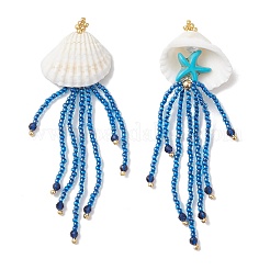 Mixed Gemstone Starfish & Glass Seed Beaded Jellyfish Big Pendants&nbsp;PALLOY-MZ00870