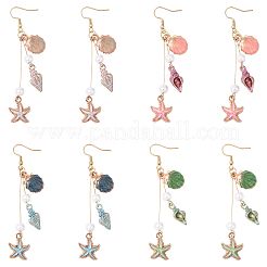 304 Stainless Steel Starfish with Shell Shape Dangle Earrings&nbsp;EJEW-YW00012-01