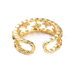Rack Plating Brass Micro Pave Cubic Zirconia Open Cuff Rings for Women&nbsp;RJEW-U026-02G-03
