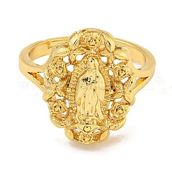 Oval with Saint Rack Plating Brass Adjustable Rings for Women&nbsp;RJEW-I105-03G-01
