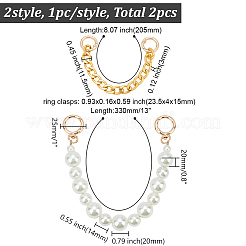 2Pcs 2 Styles Plastic Imitation Pearl Round Beaded Bag Handles and Aluminum Curb Chain Strap&nbsp;PURS-AR0001-02