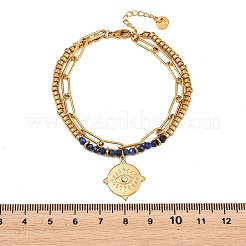 Bohemian 304 Stainless Steel Chain & Natural Lapis Lazuli Beads Double Layers Bracelets&nbsp;BJEW-C150-01E-G