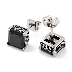 Square 316 Surgical Stainless Steel Pave Cubic Zirconia Stud Earrings for Women Men&nbsp;EJEW-Z050-03A-AS