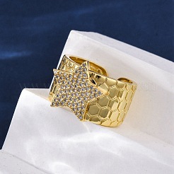 Brass Micro Pave Clear Cubic Zirconia Cuff Rings for Women&nbsp;RJEW-H248-08G-01