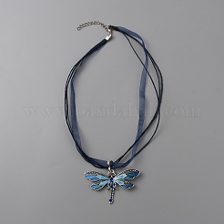 Alloy Enamel Butterfly Pendant Necklace with Rhinestone&nbsp;NJEW-WH0016-21A