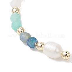 Natural Amethyst & Rainbow Moonstone & Amazonite & Cultured Freshwater Pearl Beads Braided Bead Bracelets for Women&nbsp;BJEW-JB12666-02