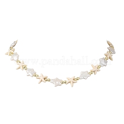 Ocean Synthetic Turquoise Starfish & Natural Baroque Keshi Pearl Star Beaded Necklaces for Women&nbsp;NJEW-JN06314