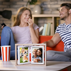 2Pcs Wood with Glass Double Rotatable Photo Frame Stand&nbsp;AJEW-WA0004-84B-01