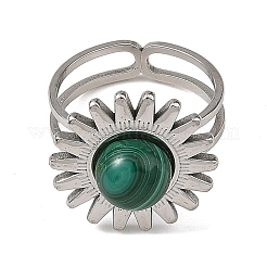 Natural Malachite & Stainless Steel Cuff Open Rings&nbsp;RJEW-JR01091-02