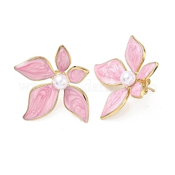 304 Stainless Steel Enamel & ABS Plastic Pearl Stud Earrings for Women&nbsp;SA-CBA2696-28G-01