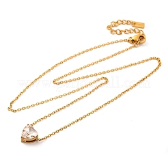 Ion Plating(IP) 304 Stainless Steel Pave Cubic Zirconia Heart Pendant Cable Chain Necklaces for Women&nbsp;NJEW-G142-07G-01