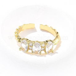 Oval Brass Micro Pave Cubic Zirconia Cuff Bangles & Rings Sets for Women&nbsp;SJEW-R002-06G-08