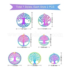 14Pcs 7 Styles Ion Plating(IP) 201 Stainless Steel Filigree Pendants&nbsp;STAS-SZ0002-34