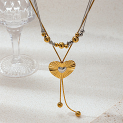 Duo Tone Adjustable 304 Stainless Steel Heart Lariat Necklaces for Women&nbsp;WGF51C2-01