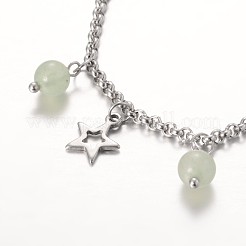 Moon & Star Stainless Steel Gemstone Charm Bracelets&nbsp;BJEW-JB01935