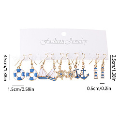 5 Pairs Nautical Theme Zinc Alloy Enamel Dangle Earrings&nbsp;FS-WG423E9-01