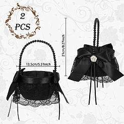 Bowknot Polyester Flower Baskets with Plastic Pearls Beads Handle&nbsp;AJEW-WH0796-90A
