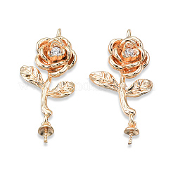 Brass Micro Pave Clear Cubic Zirconia Flower Peg Bails Pendants&nbsp;KK-N232-464