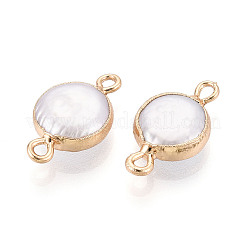 Electroplated Natural Keshi Pearl Flat Round Connector Charms&nbsp;PEAR-S018-02C-04