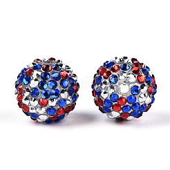 Independence Day Theme Round Resin Rhinestone Beads&nbsp;OACR-T028-66A