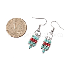 Synthetic Turquoise Beaded Tassel Dangle Earrings&nbsp;EJEW-JE06189