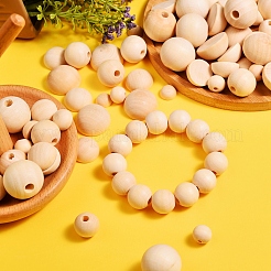 400Pcs 8 Style Unfinished Natural Wood Cabochons & Beads&nbsp;WOOD-SZ0001-02