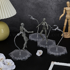 Assembled Hexagon Plastic Action Figure Display Stands with Adjustable Alloy Support Arm&nbsp;ODIS-WH0080-11B