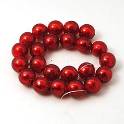 Red Round Handmade Silver Foil Glass Beads&nbsp;X-FOIL-G019-10mm-07