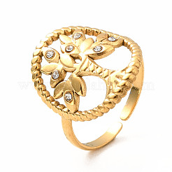 Rhinestone Oval with Tree of Life Open Cuff Ring&nbsp;RJEW-K237-01G