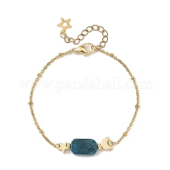 Natural Mixed Stone Rectangle & Moon Star Brass Beaded Bracelets&nbsp;BJEW-JB14231