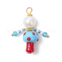 3Pcs 3 Colors Glass Seed Beaded Mushroom Human Pendants&nbsp;PALLOY-MZ00825
