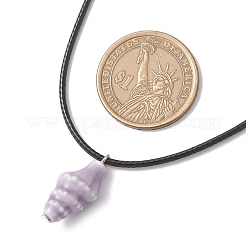 Handmade Porcelain Shell Shaped Pendant Black Waxed Cotton Cord Necklaces&nbsp;NJEW-JN05271