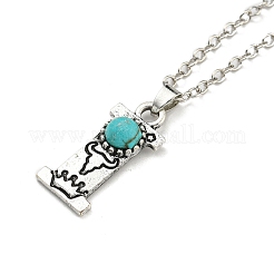 Letter A~Z Antique Silver Plated Alloy with Synthetic Turquoise Pendant Necklaces&nbsp;NJEW-G080-01I