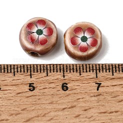 Flat Round Handmade Floral Porcelain Beads&nbsp;PR-CBA03B0-02B