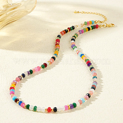 Multicolor Faceted Rondelle Natural Stone & Glass Beaded Necklaces for Women&nbsp;AU7515