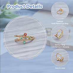 4Pcs 4 Styles Colorful Enamel Evil Eye Open Cuff Rings with Clear Cubic Zirconia&nbsp;RJEW-FI0001-07