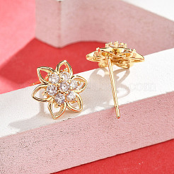 Flower Brass Micro Pave Clear Cubic Zirconia Stud Earrings&nbsp;EJEW-H162-06G