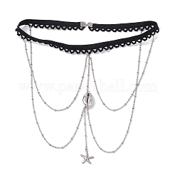 304 Stainless Steel Cable Chains & Electroplated Shell Pendant Tassel Thigh Leg Chains&nbsp;AJEW-AN00649-01
