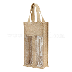 Jute Wine Storage Handbag with PVC Clear Window&nbsp;ABAG-WH0045-18