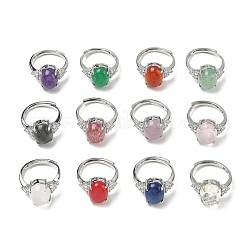 Brass Micro Pave Cubic Zirconia with Natural & Synthetic Gemstone Cuff Open Rings&nbsp;RJEW-T035-01P-M